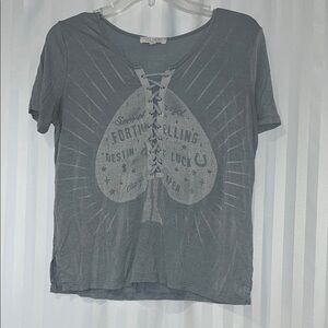 Bluish Gray Lace-Up Graphic Tee